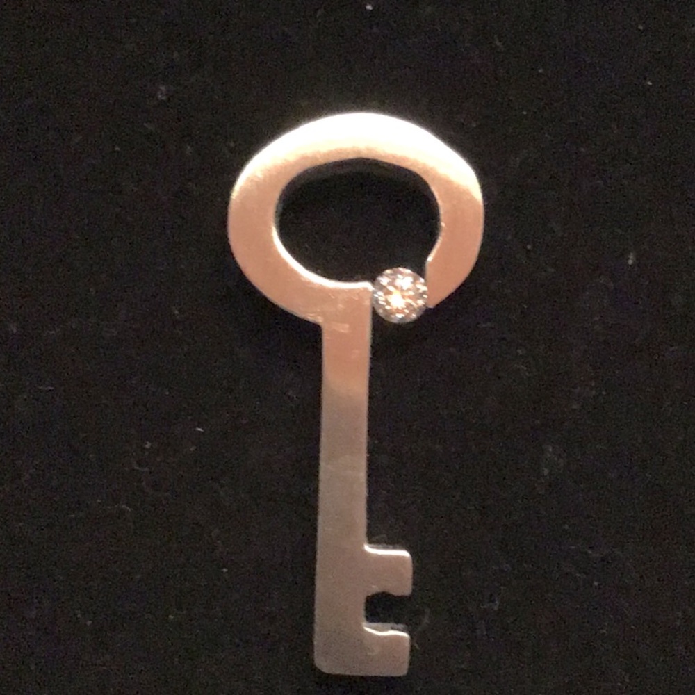 New Fashion Key Pendant, Stainless Steel accented with/ round CZ.